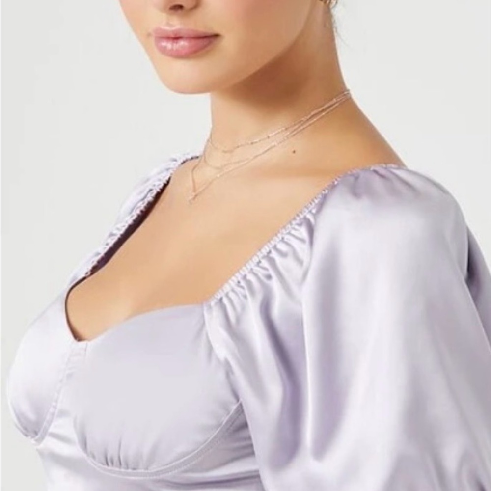 Forever 21 Light Purple Puff Sleeve Crop Top - Picture 2 of 7